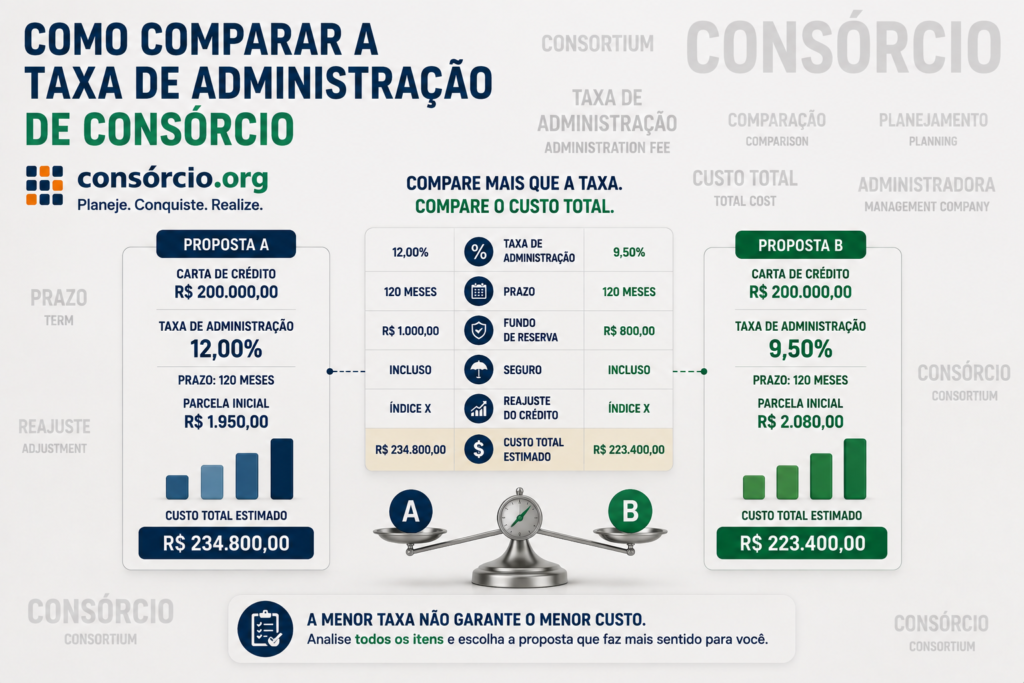 taxa de administração de consorcio quanto custa